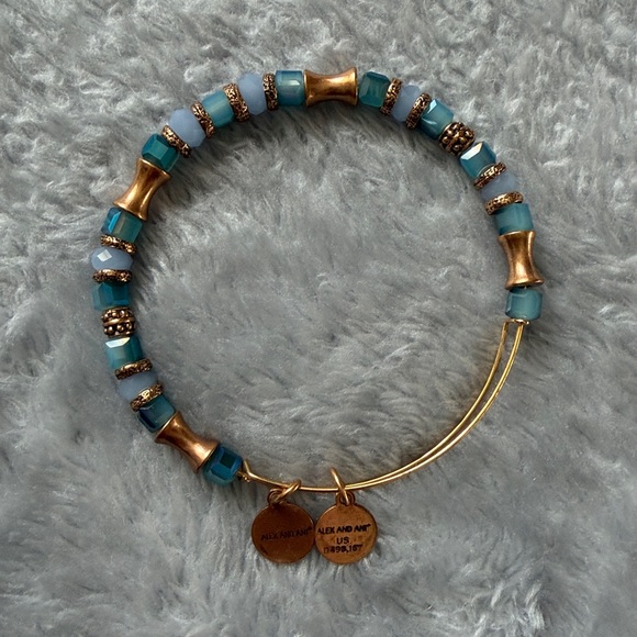 Alex and Ani Blue and Copper Colored Beaded Bangle Bracelet - Picture 2 of 4